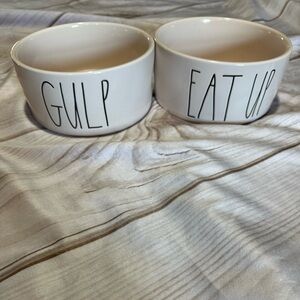 Rae Dunn Pet Bowls - Set Of Food And Water Eat Up And Gulp